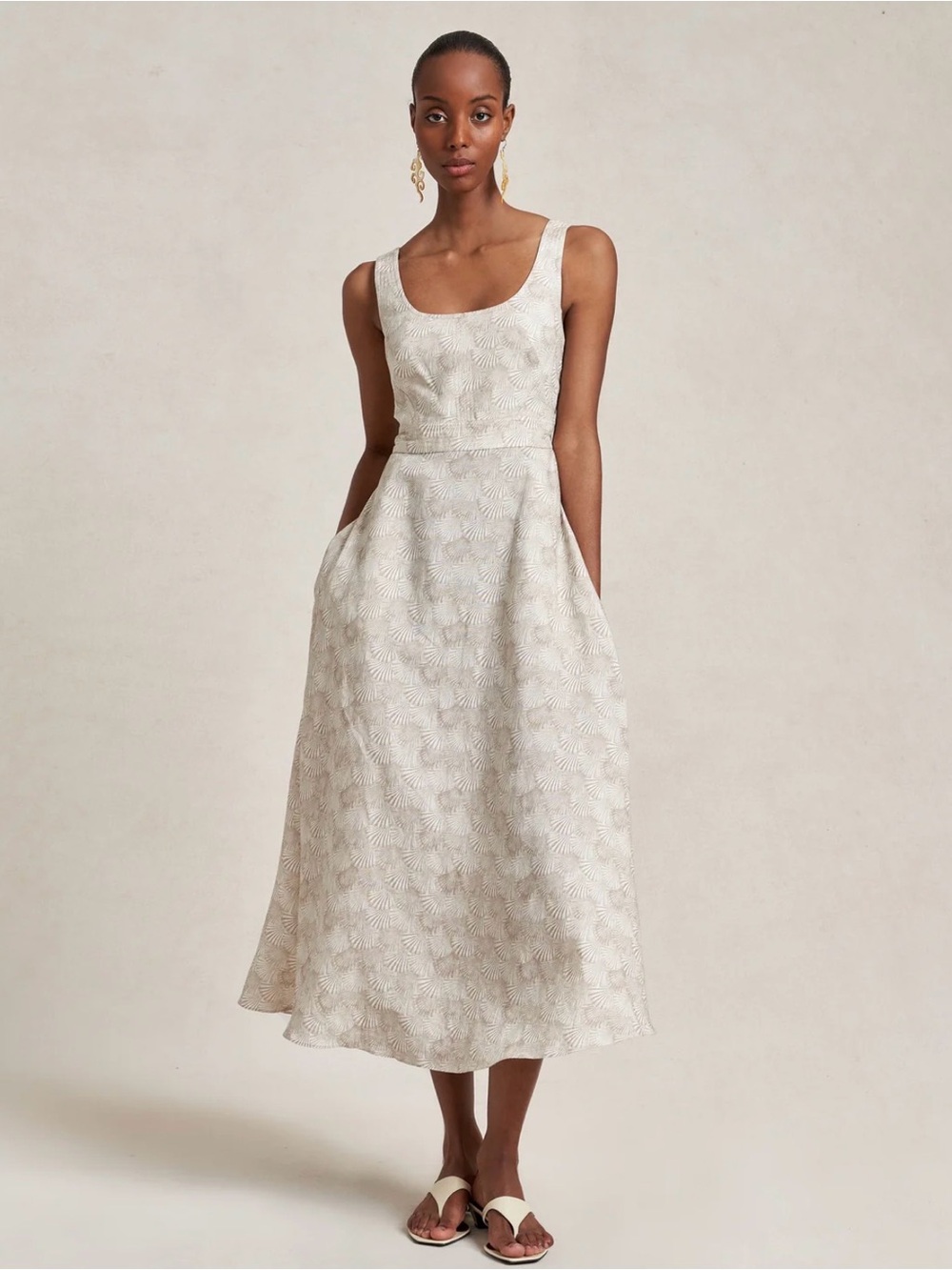 La Ligne Beige Floral A-Line Summer Dress